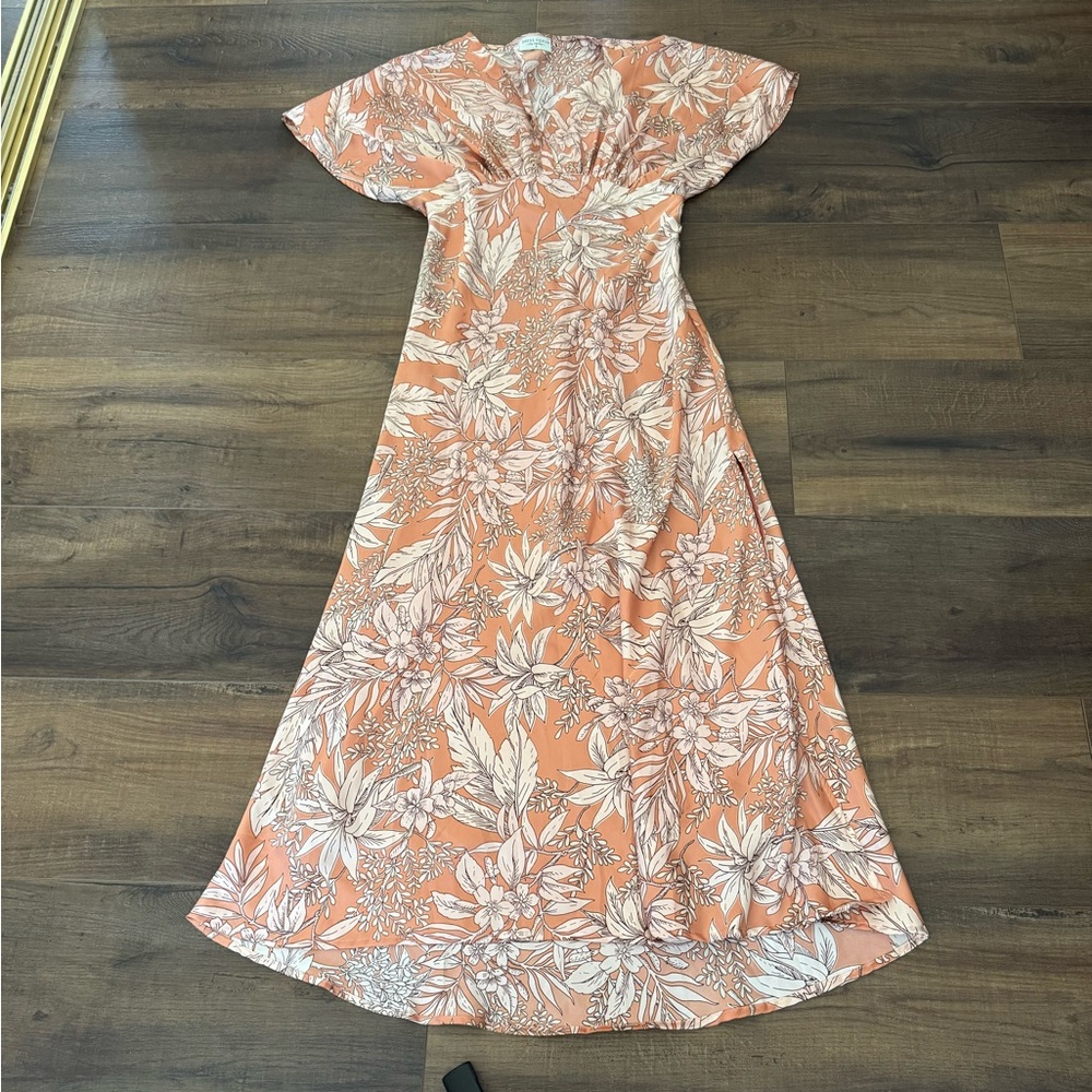 Dress Forum Orange and White Flutter Sleeve Maxi Sundress